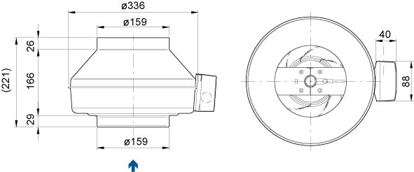 Размеры вентилятора Systemair K160 XL Sileo
