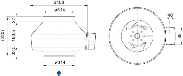 Размеры вентилятора Systemair K 315 M sileo