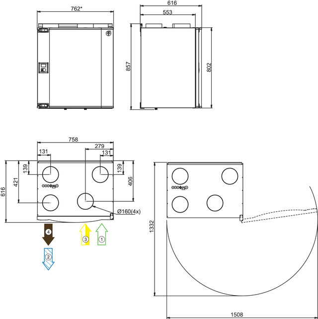 Размеры Systemair SAVE VTC 300 L