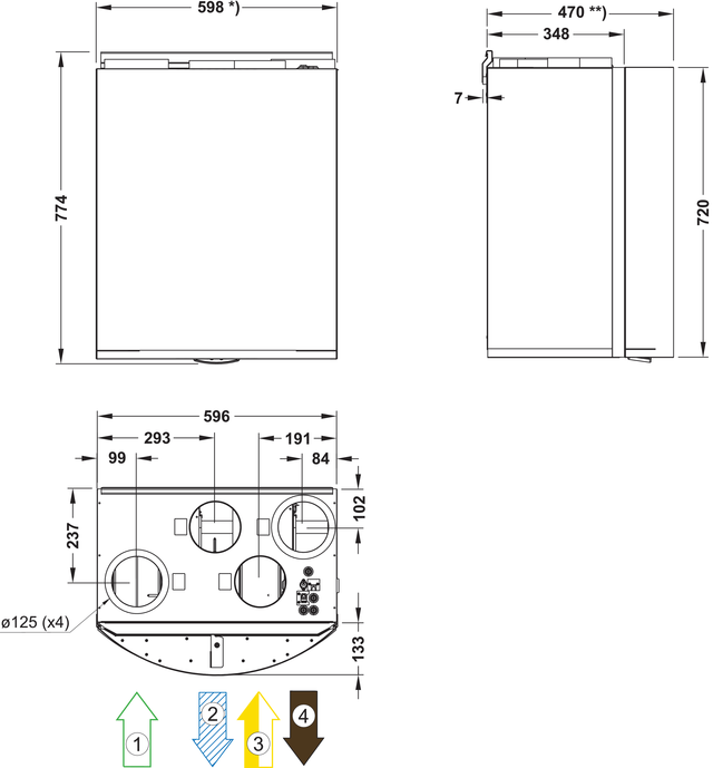 Systemair Размеры приточно-вытяжной установки SAVE VTR 150/K L 500W (White / S.Steel)